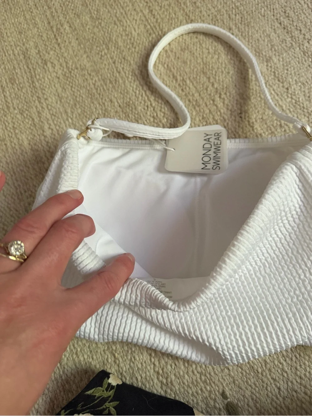 Monday Swimwear Bora Bora White Ribbed Bandeau top - white crinkle